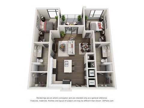 Floor plan for 2 beds, 2 baths, 1006 sqft